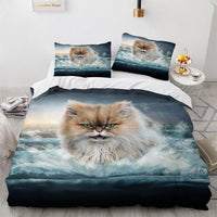 HKM-326803 White Geometric Cat Duvet Cover Set for 1.8m Beds - Available in Multiple Sizes