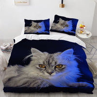 HKM-326803 White Geometric Cat Duvet Cover Set for 1.8m Beds - Available in Multiple Sizes