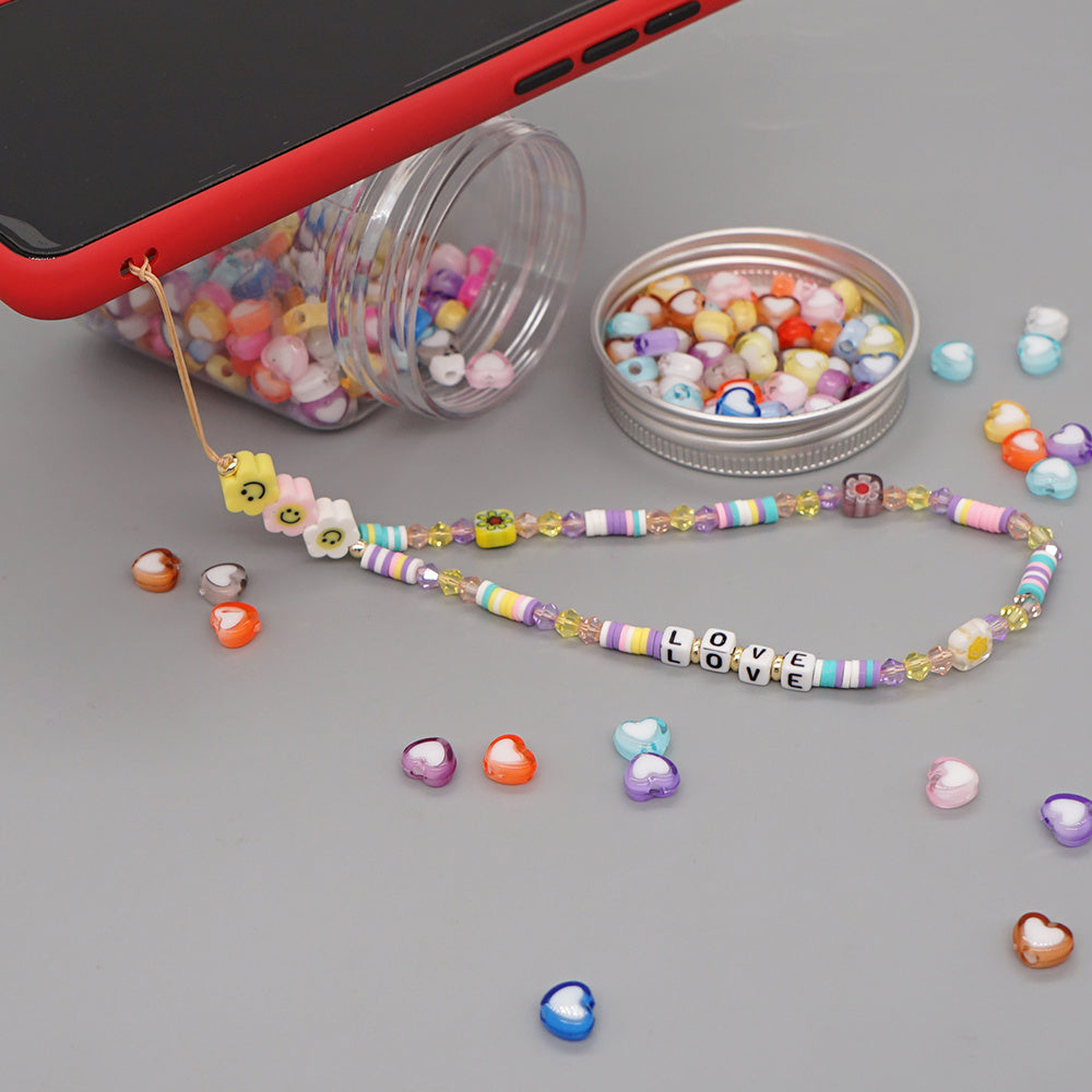 HKM-326867 Handmade Bohemian Ceramic Phone Chain with Colorful Crystal Beads and Anti-Lost Design