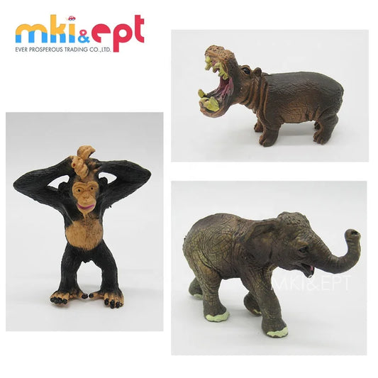 HKM-327123 Mini Wild Animal Toy Figure Set for Kids - 12 Plastic Zoo and Farm Animals