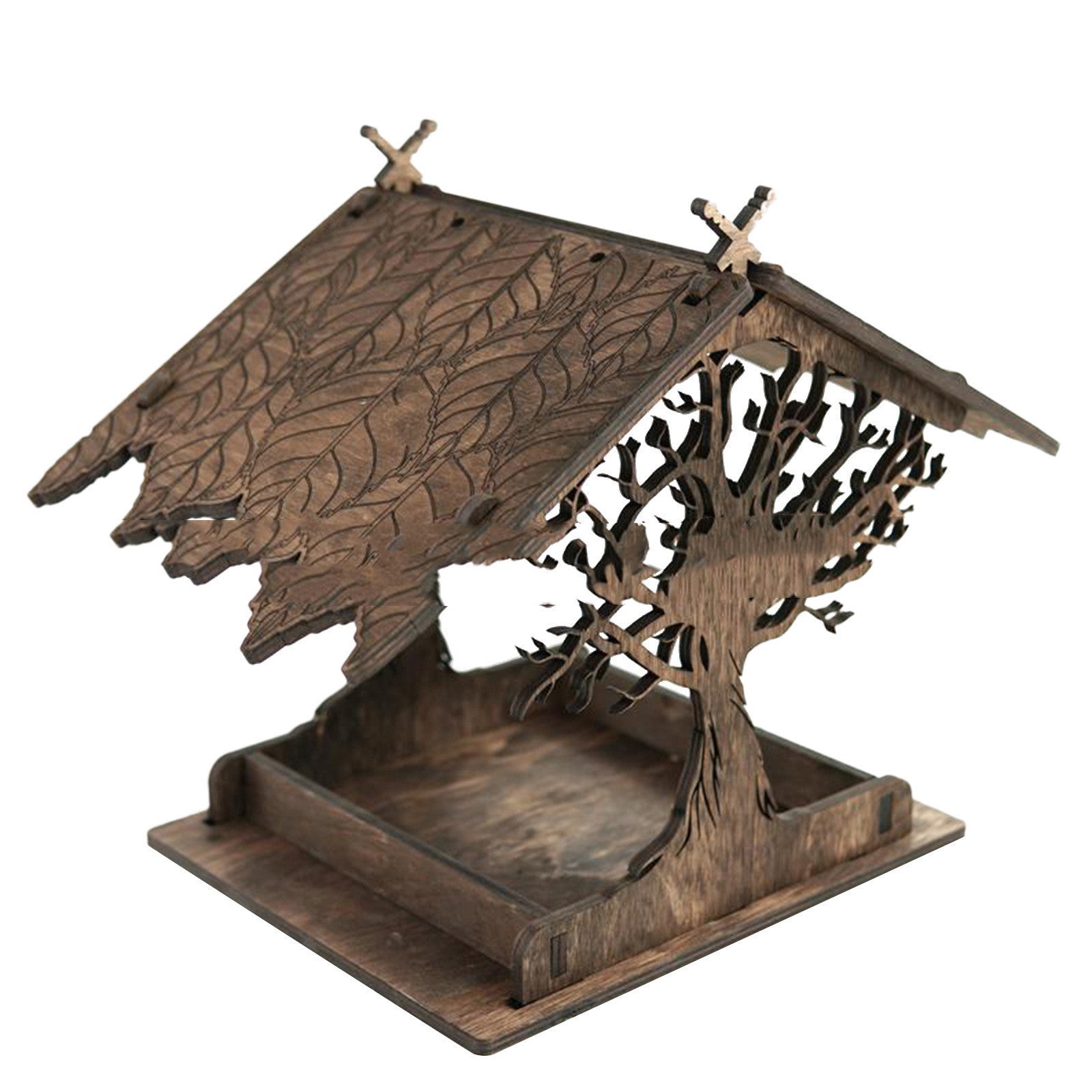 HKM-327187 Wooden Outdoor Bird Feeder in Natural and Carbonized Colors