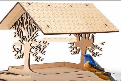 HKM-327187 Wooden Outdoor Bird Feeder in Natural and Carbonized Colors