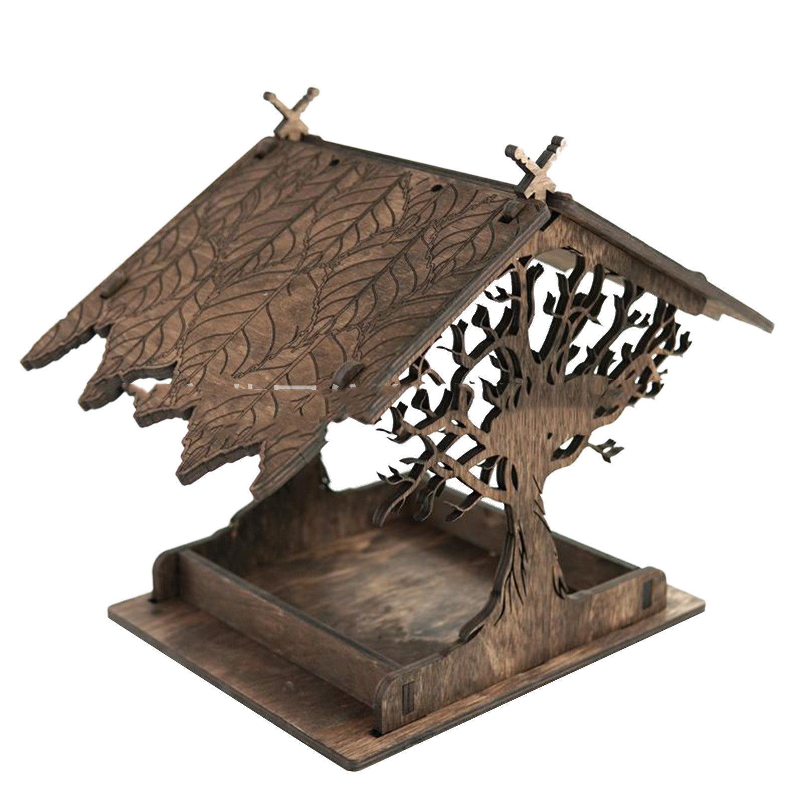 HKM-327187 Wooden Outdoor Bird Feeder in Natural and Carbonized Colors