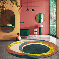 HKM-327379 Nordic Green Kumquat Round Abstract Circle Anti-Slip Floor Mat for Living Room and Bedroom