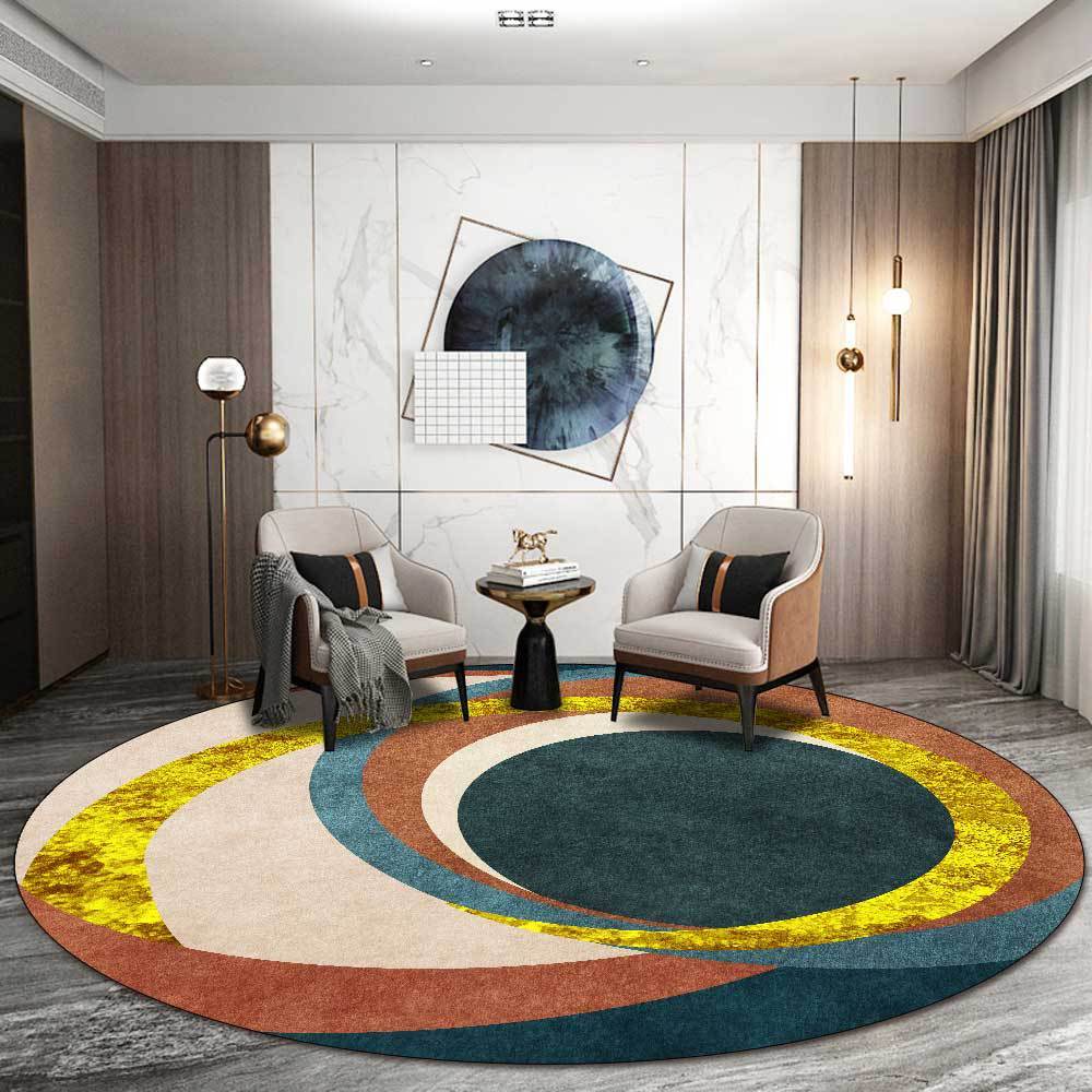 HKM-327379 Nordic Green Kumquat Round Abstract Circle Anti-Slip Floor Mat for Living Room and Bedroom