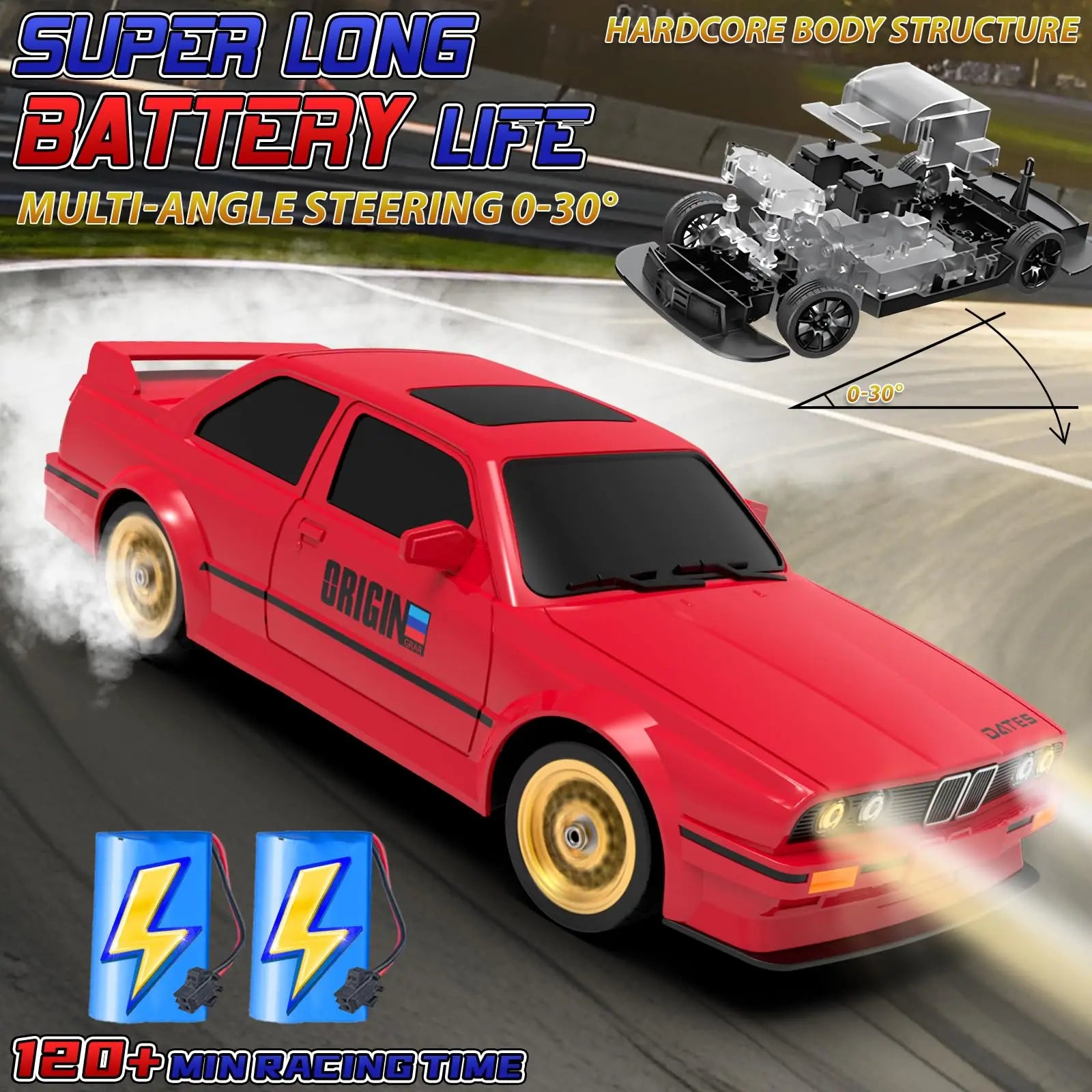 HKM-327443 1:16 Scale RC Drift Car, 4WD Remote Control Vehicle, Indoor/Outdoor Use, Ready-to-Go, 4 Channels