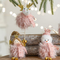 HKM-327443 Plush Snowman Doll Pendant for Festive Home Decoration in Pink