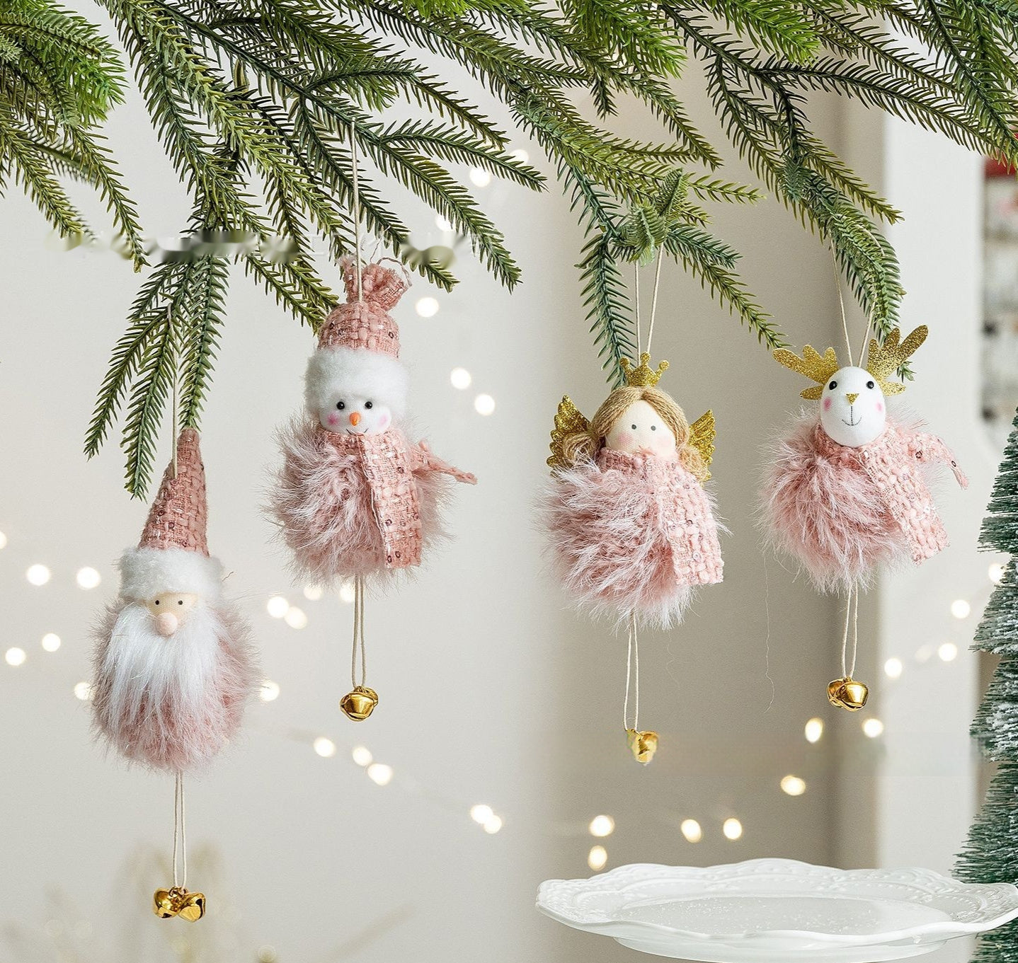 HKM-327443 Plush Snowman Doll Pendant for Festive Home Decoration in Pink