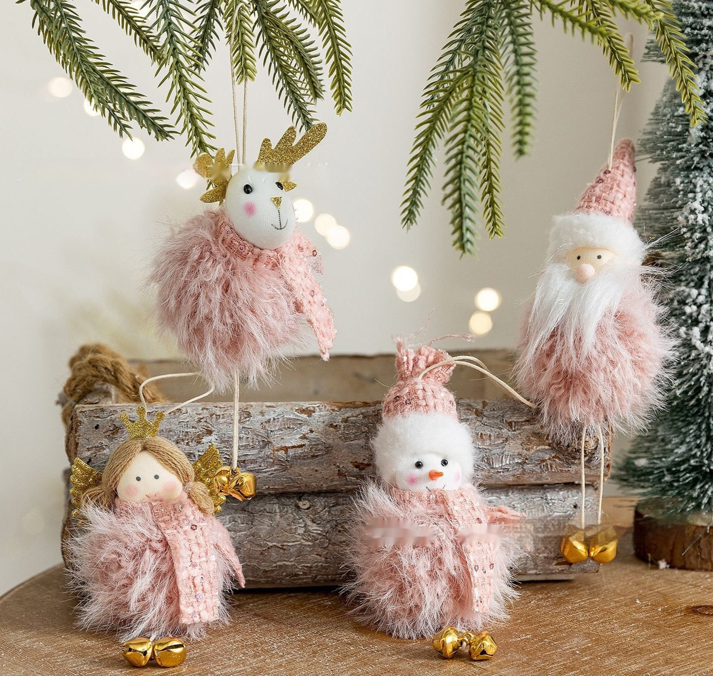 HKM-327443 Plush Snowman Doll Pendant for Festive Home Decoration in Pink
