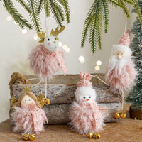 HKM-327443 Plush Snowman Doll Pendant for Festive Home Decoration in Pink