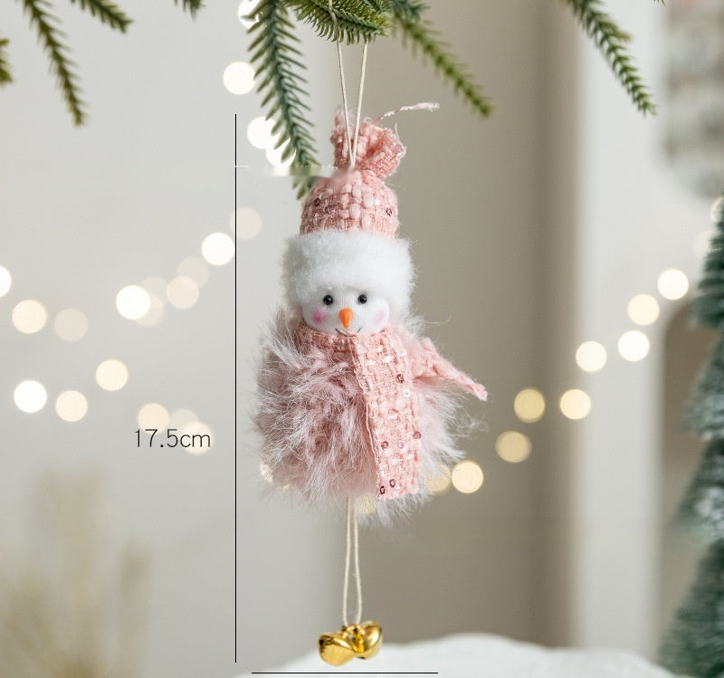 HKM-327443 Plush Snowman Doll Pendant for Festive Home Decoration in Pink