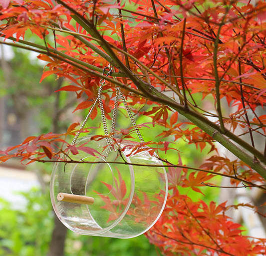 HKM-327571 Acrylic Round Bird Food Box with 1000ml Seed Capacity, 135mm x 80mm Dimensions