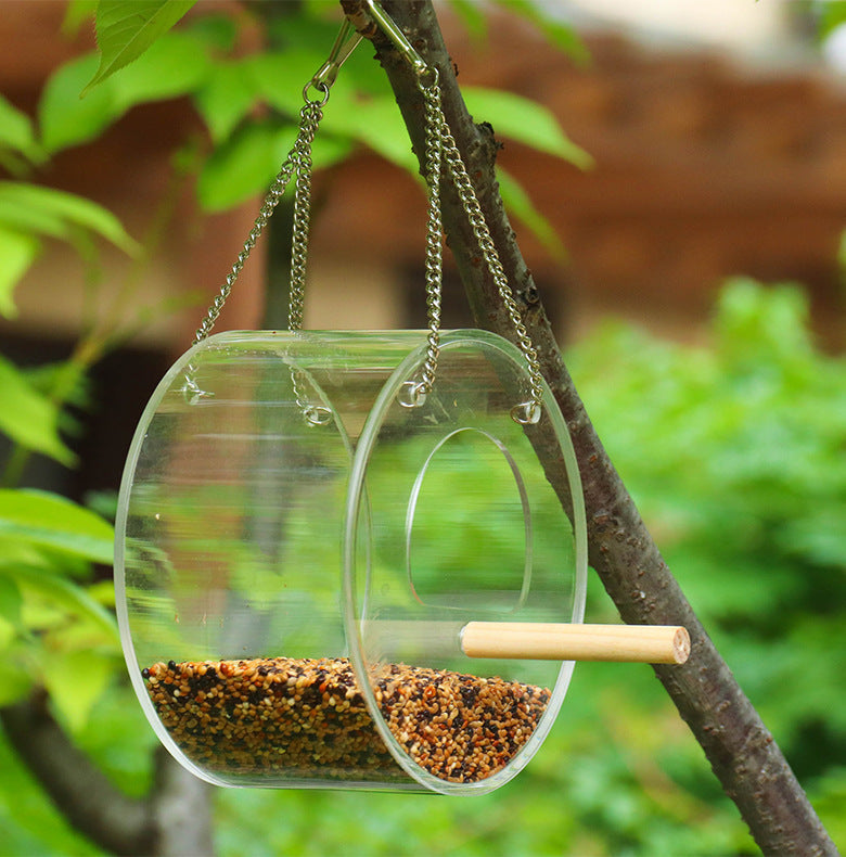 HKM-327571 Acrylic Round Bird Food Box with 1000ml Seed Capacity, 135mm x 80mm Dimensions