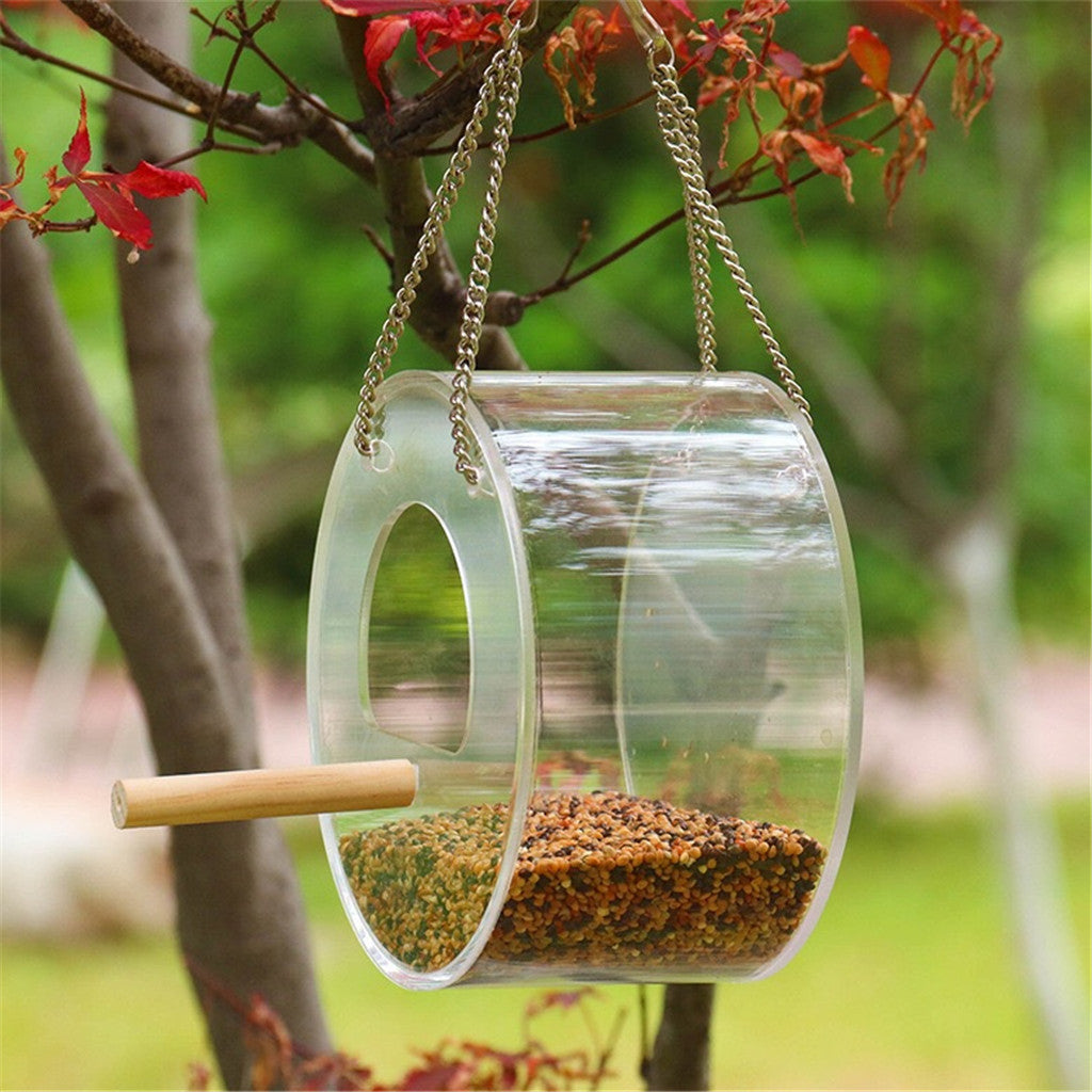 HKM-327571 Acrylic Round Bird Food Box with 1000ml Seed Capacity, 135mm x 80mm Dimensions