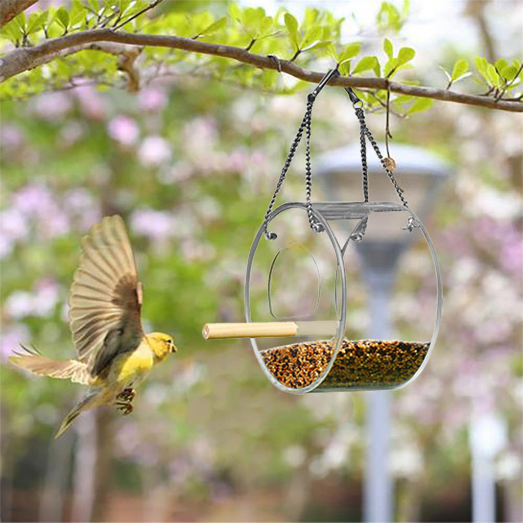HKM-327571 Acrylic Round Bird Food Box with 1000ml Seed Capacity, 135mm x 80mm Dimensions