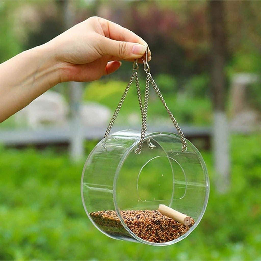 HKM-327571 Acrylic Round Bird Food Box with 1000ml Seed Capacity, 135mm x 80mm Dimensions