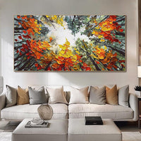 HKM-327571 Hand-Painted Orange Forest Landscape Canvas Artwork for Home Decor