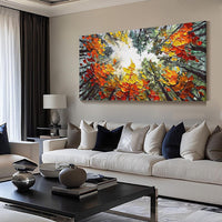 HKM-327571 Hand-Painted Orange Forest Landscape Canvas Artwork for Home Decor