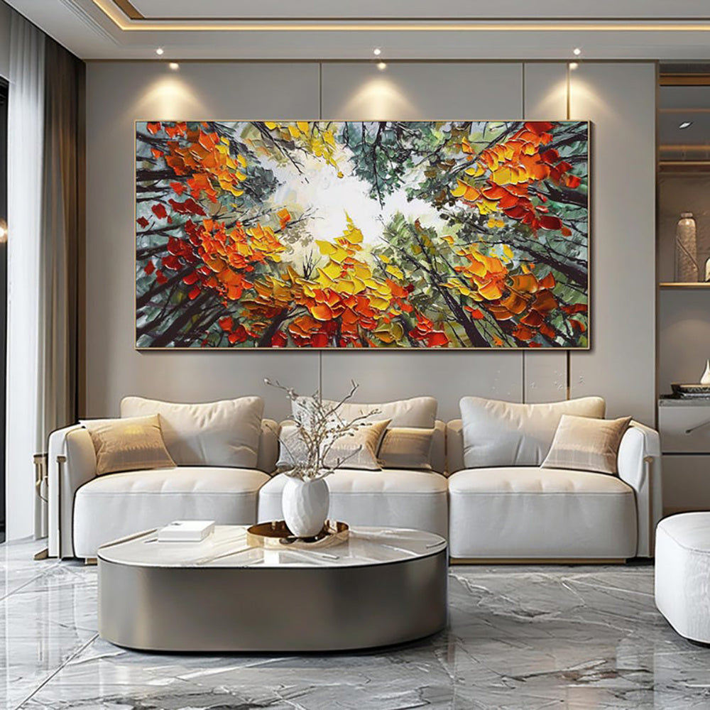 HKM-327571 Hand-Painted Orange Forest Landscape Canvas Artwork for Home Decor