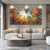 HKM-327571 Hand-Painted Orange Forest Landscape Canvas Artwork for Home Decor