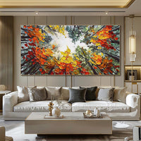 HKM-327571 Hand-Painted Orange Forest Landscape Canvas Artwork for Home Decor