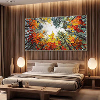HKM-327571 Hand-Painted Orange Forest Landscape Canvas Artwork for Home Decor