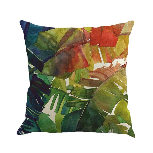HKM-328019 Tropical Leaf Print Cotton and Linen Pillowcase - 45x45cm Decorative Cushion Cover