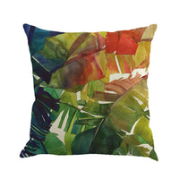 HKM-328019 Tropical Leaf Print Cotton and Linen Pillowcase - 45x45cm Decorative Cushion Cover