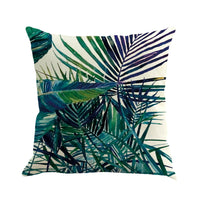 HKM-328019 Tropical Leaf Print Cotton and Linen Pillowcase - 45x45cm Decorative Cushion Cover