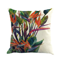 HKM-328019 Tropical Leaf Print Cotton and Linen Pillowcase - 45x45cm Decorative Cushion Cover
