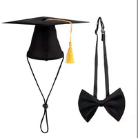 HKM-328083 Doctoral Hat and Bow Tie Set for Pets – Black Polyester Pet Party Accessory