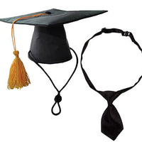 HKM-328083 Doctoral Hat and Bow Tie Set for Pets – Black Polyester Pet Party Accessory