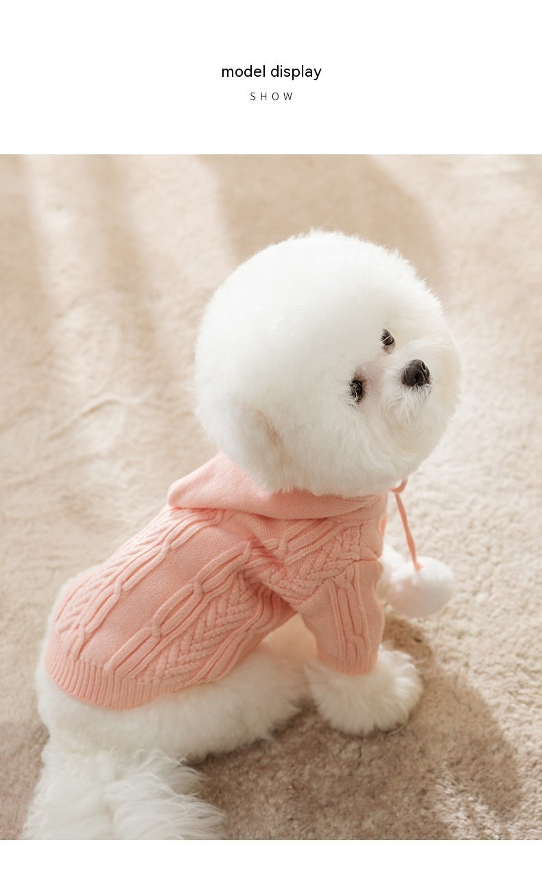 HKM-328211 Cozy Cat Fur Ball Sweater for Small Dogs - Hooded Pet Clothing in Pink, Blue, Beige