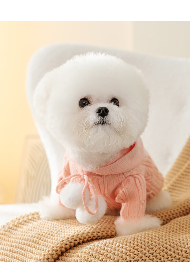 HKM-328211 Cozy Cat Fur Ball Sweater for Small Dogs - Hooded Pet Clothing in Pink, Blue, Beige