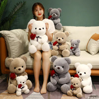 HKM-328467 Stuffed Plush Teddy Bear with Rose – Cute Love Toy for Children, 10cm to 100cm Heights