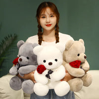HKM-328467 Stuffed Plush Teddy Bear with Rose – Cute Love Toy for Children, 10cm to 100cm Heights