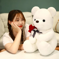HKM-328467 Stuffed Plush Teddy Bear with Rose – Cute Love Toy for Children, 10cm to 100cm Heights