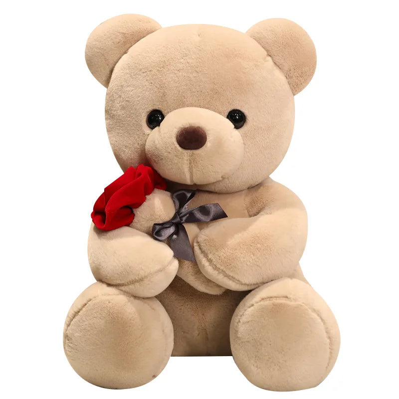 KTX-328467 Stuffed Plush Teddy Bear with Rose – Cute Love Toy for Children, 10cm to 100cm Heights