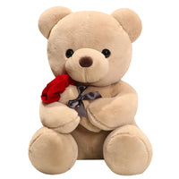 HKM-328467 Stuffed Plush Teddy Bear with Rose – Cute Love Toy for Children, 10cm to 100cm Heights