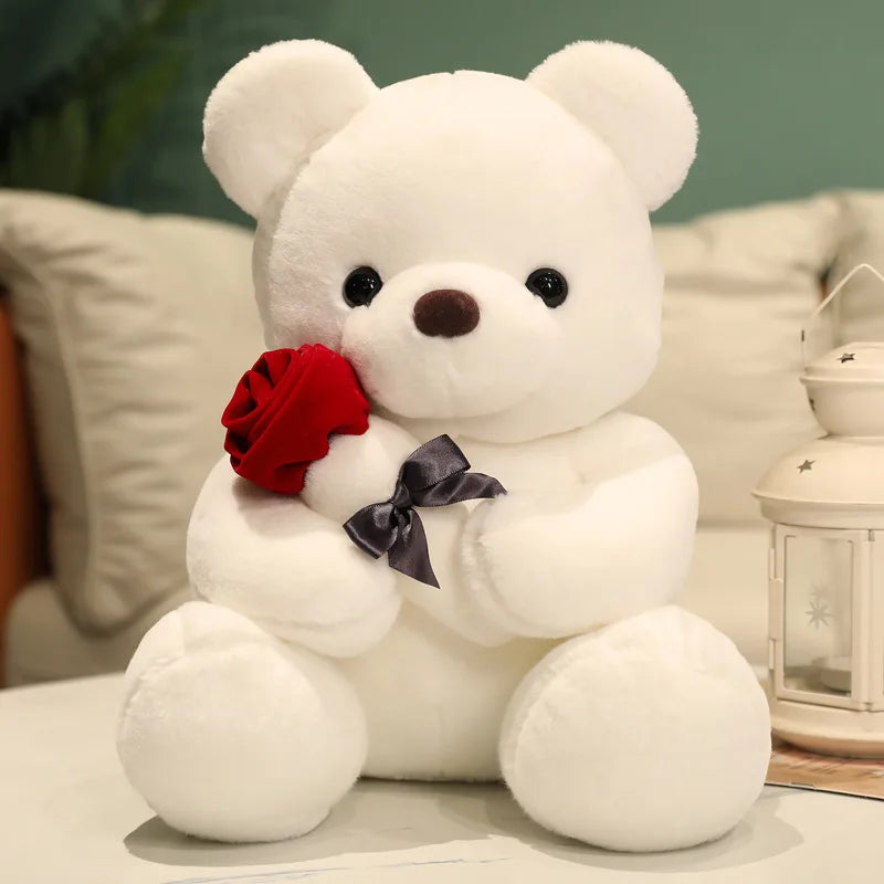 KTX-328467 Stuffed Plush Teddy Bear with Rose – Cute Love Toy for Children, 10cm to 100cm Heights