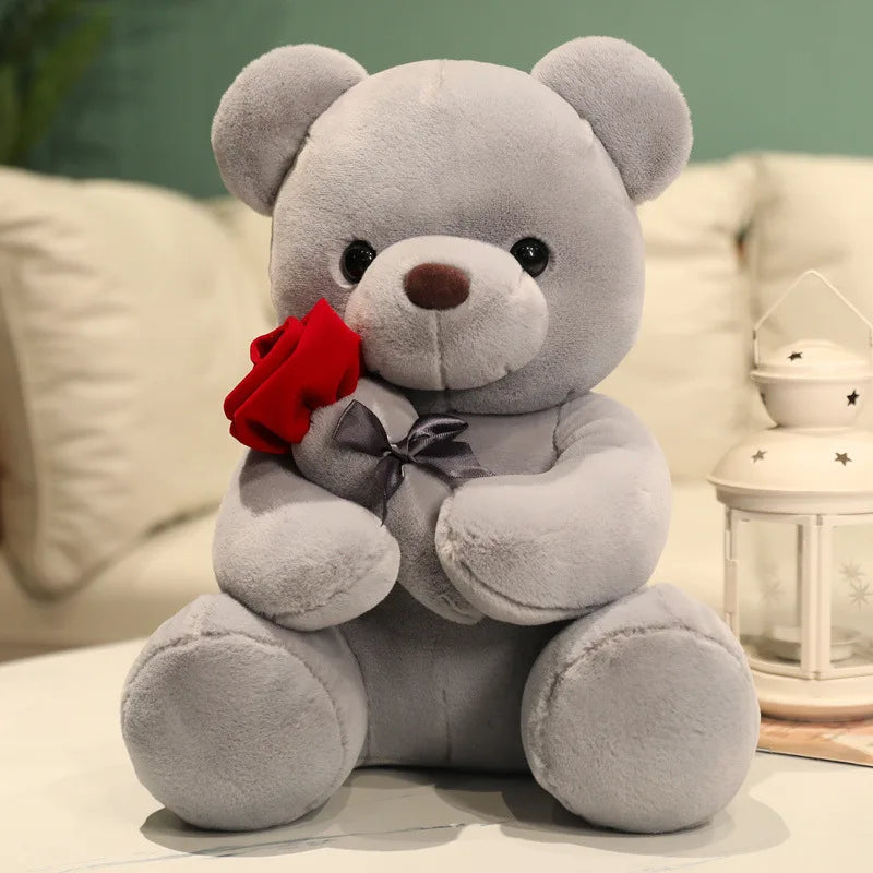 KTX-328467 Stuffed Plush Teddy Bear with Rose – Cute Love Toy for Children, 10cm to 100cm Heights