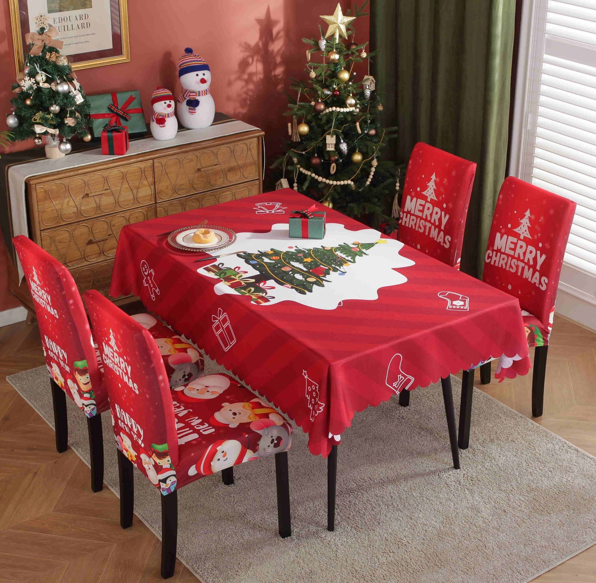HKM-328915 Waterproof and Oil-Proof Christmas Tablecloth in Various Festive Designs and Sizes