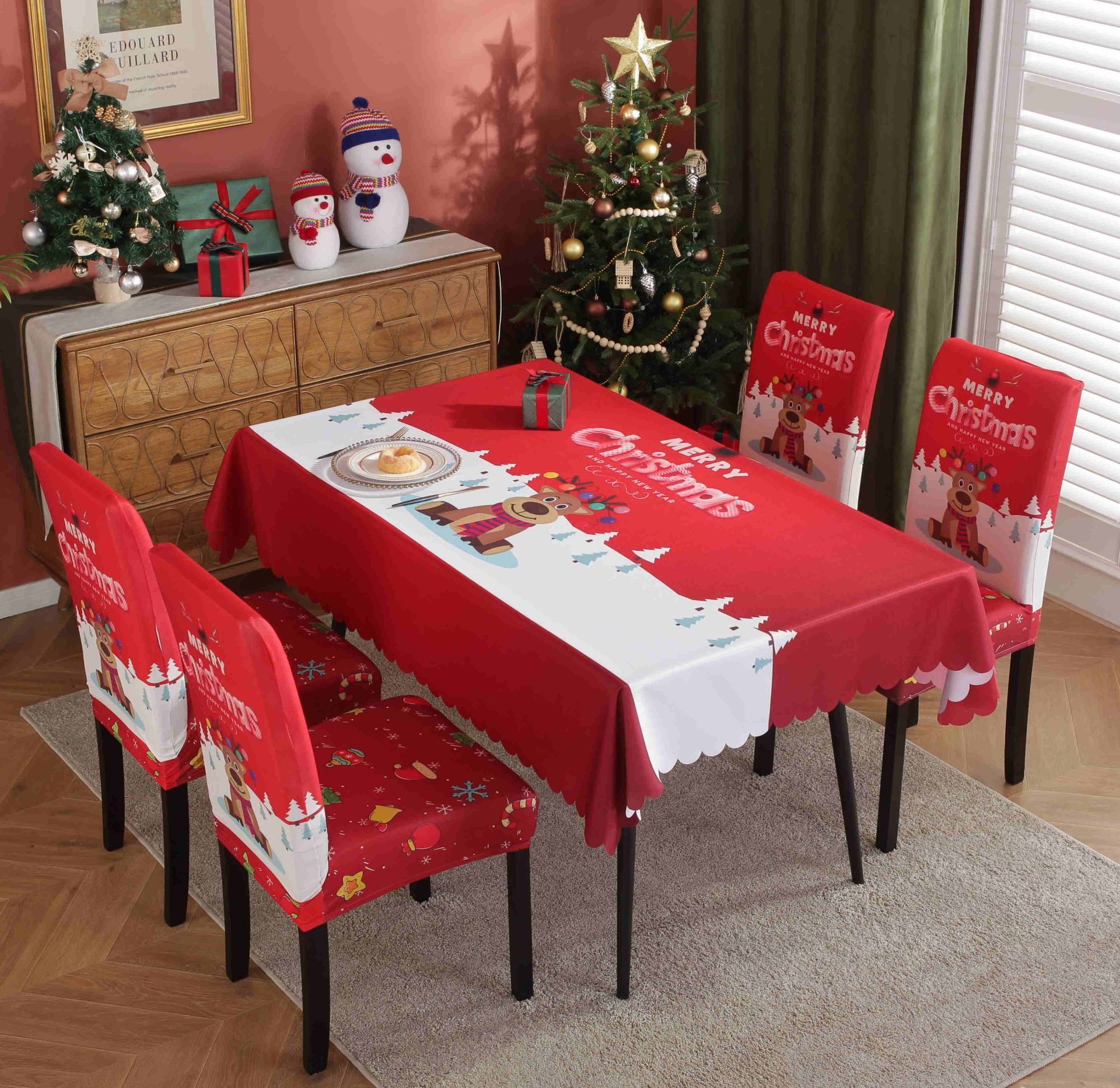 HKM-328915 Waterproof and Oil-Proof Christmas Tablecloth in Various Festive Designs and Sizes