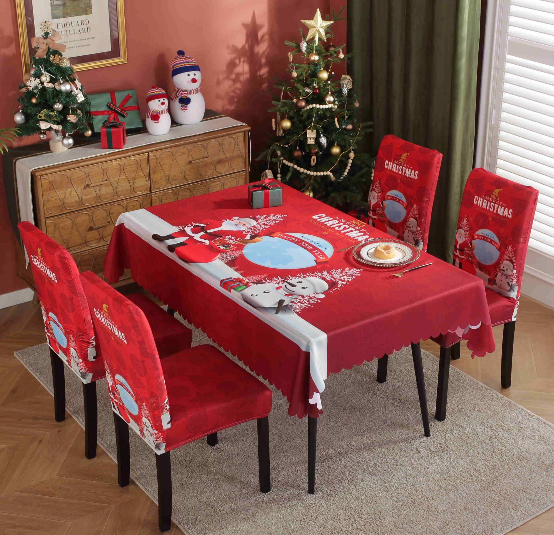HKM-328915 Waterproof and Oil-Proof Christmas Tablecloth in Various Festive Designs and Sizes