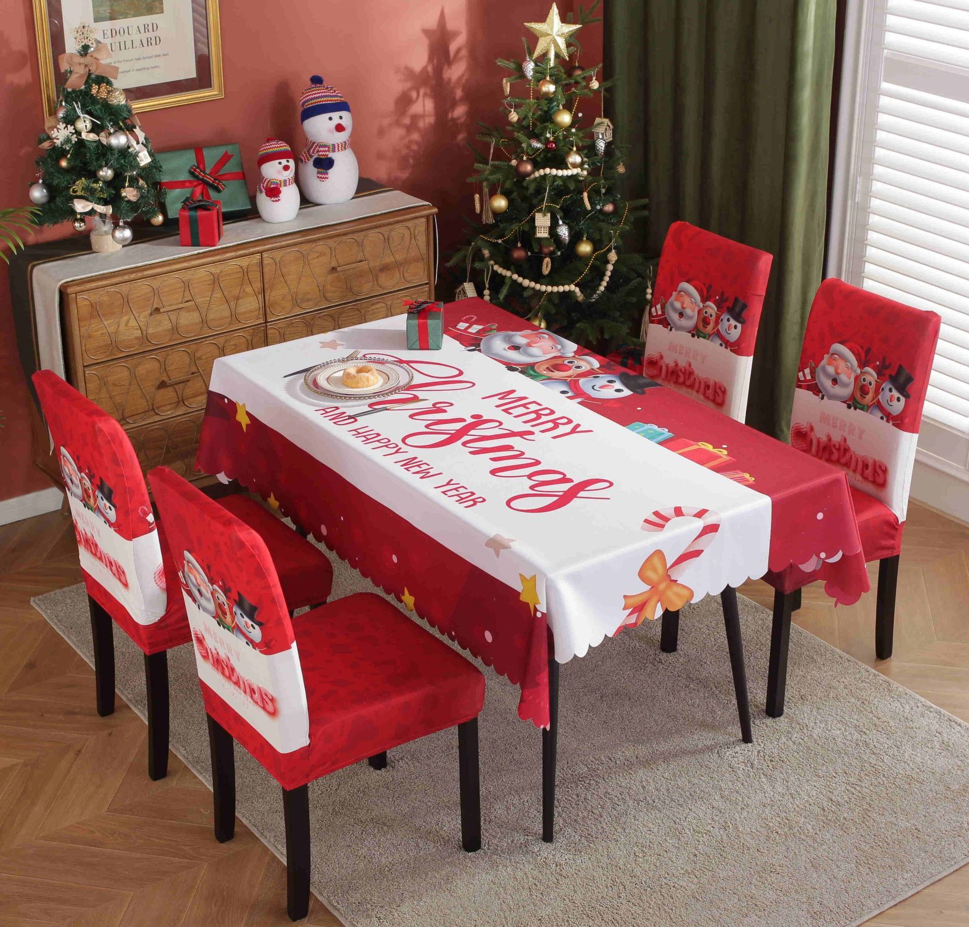 HKM-328915 Waterproof and Oil-Proof Christmas Tablecloth in Various Festive Designs and Sizes