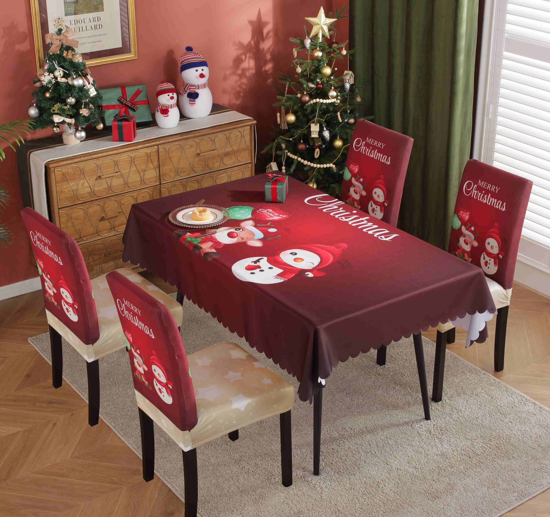 HKM-328915 Waterproof and Oil-Proof Christmas Tablecloth in Various Festive Designs and Sizes