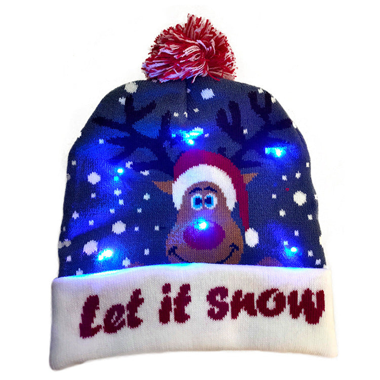HKM-329235 Knitted LED Light-Up Christmas Hat for Adults and Kids - Festive Beanie Snowman Design