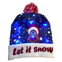 HKM-329235 Knitted LED Light-Up Christmas Hat for Adults and Kids - Festive Beanie Snowman Design