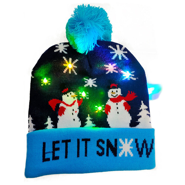 HKM-329235 Knitted LED Light-Up Christmas Hat for Adults and Kids - Festive Beanie Snowman Design