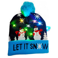 HKM-329235 Knitted LED Light-Up Christmas Hat for Adults and Kids - Festive Beanie Snowman Design